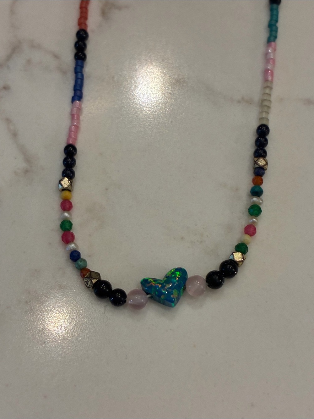 Kendra Scott *rare* Beaded Necklace with Blue-Green Heart Pendant, adjustable
